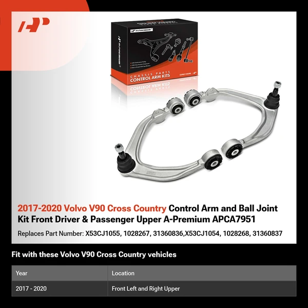 2017-2020 Volvo V90 Cross Country Control Arm and Ball Joint Kit Front Driver & Passenger Upper A-Premium APCA7951