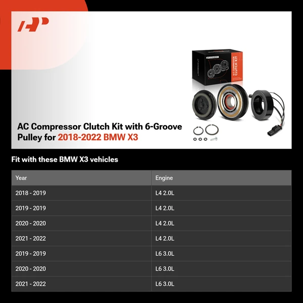 AC Compressor Clutch Kit with 6-Groove Pulley for 2018-2022 BMW X3