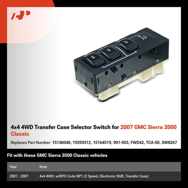 4x4 4WD Transfer Case Selector Switch for 2007 GMC Sierra 3500 Classic