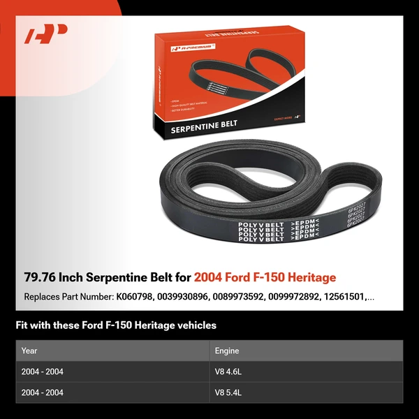 79.76 Inch Serpentine Belt for 2004 Ford F-150 Heritage