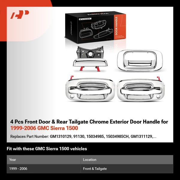 4 Pcs Front Door & Rear Tailgate Chrome Exterior Door Handle  for 1999-2006 GMC Sierra 1500