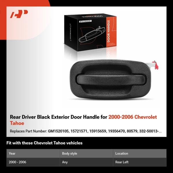 Rear Driver Black Exterior Door Handle for 2000-2006 Chevrolet Tahoe