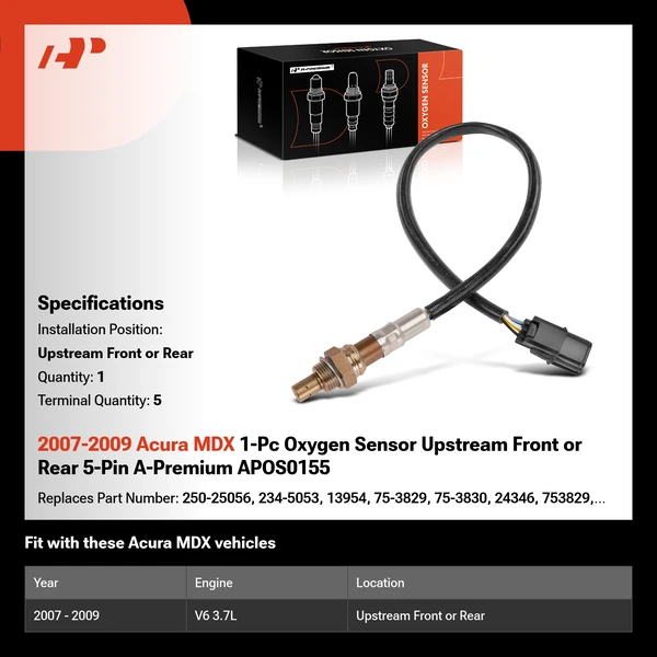 2007-2009 Acura MDX 1-Pc Oxygen Sensor Upstream Front or Rear 5-Pin A-Premium APOS0155