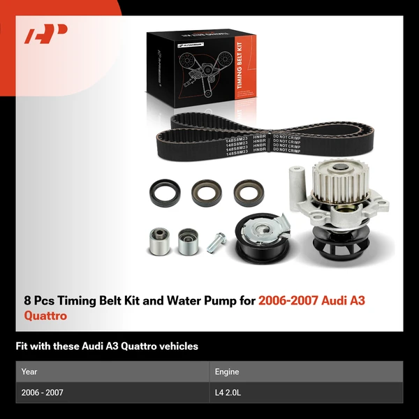 8 Pcs Timing Belt Kit and Water Pump for 2006-2007 Audi A3 Quattro