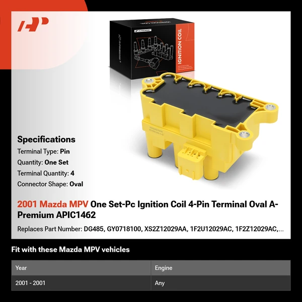 2001 Mazda MPV One Set-Pc Ignition Coil 4-Pin Terminal Oval A-Premium APIC1462