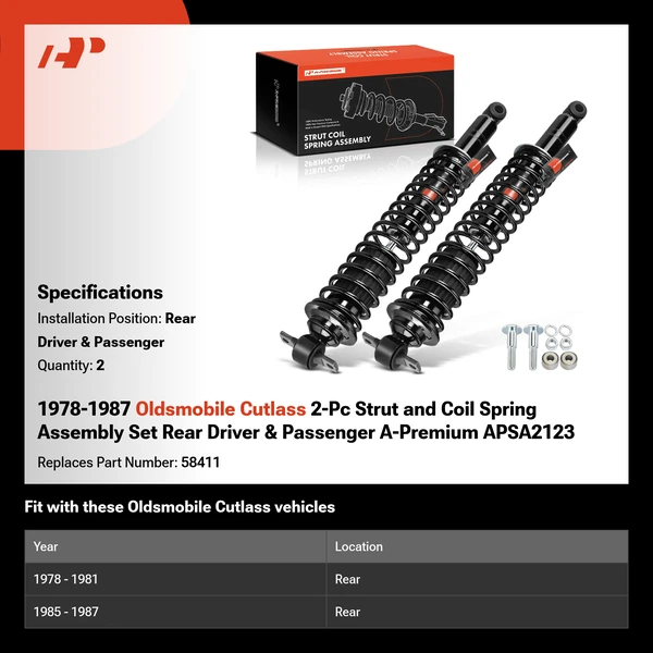 1978-1987 Oldsmobile Cutlass 2-Pc Strut and Coil Spring Assembly Set Rear Driver & Passenger A-Premium APSA2123