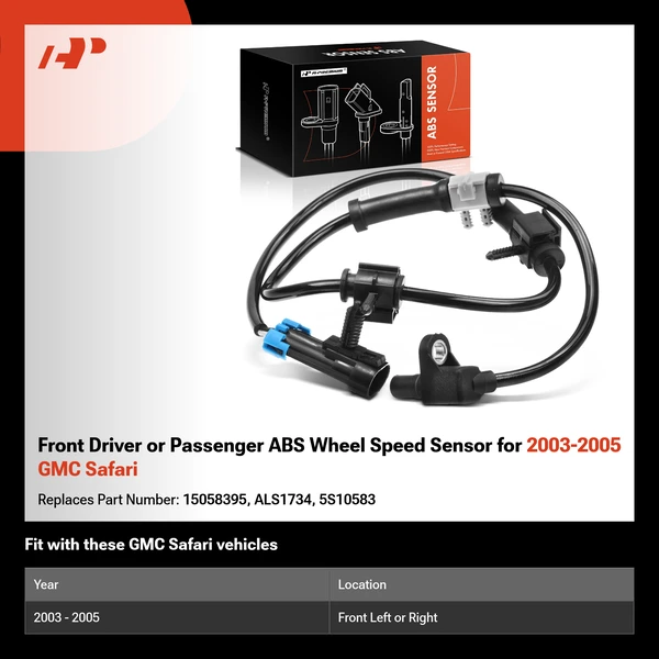 Front Driver or Passenger ABS Wheel Speed Sensor for 2003-2005 GMC Safari