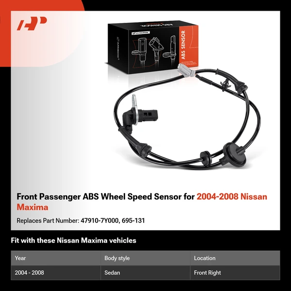 Front Passenger ABS Wheel Speed Sensor for 2004-2008 Nissan Maxima