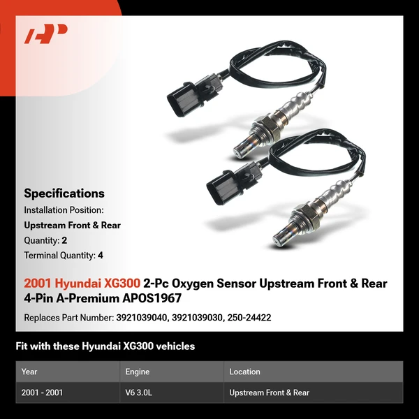 2001 Hyundai XG300 2-Pc Oxygen Sensor Upstream Front & Rear 4-Pin A-Premium APOS1967