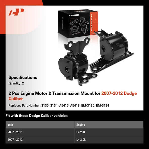 2 Pcs Engine Motor & Transmission Mount for 2007-2012 Dodge Caliber