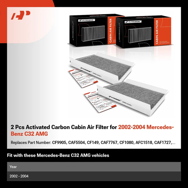2 Pcs Activated Carbon Cabin Air Filter for 2002-2004 Mercedes-Benz C32 AMG
