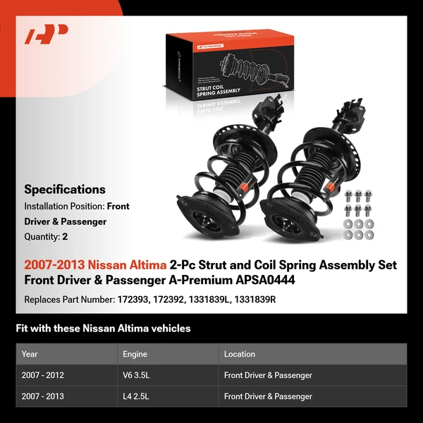 2007-2013 Nissan Altima 2-Pc Strut and Coil Spring Assembly Set Front Driver & Passenger A-Premium APSA0444