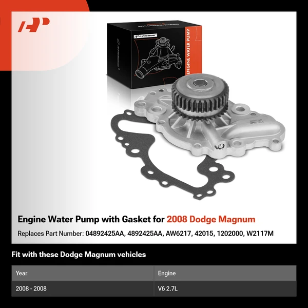 Engine Water Pump with Gasket for 2008 Dodge Magnum