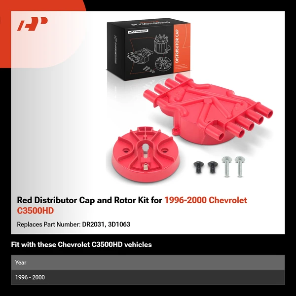 Red Distributor Cap and Rotor Kit for 1996-2000 Chevrolet C3500HD