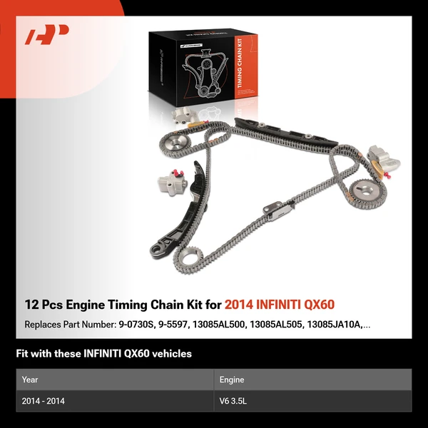12 Pcs Engine Timing Chain Kit for 2014 INFINITI QX60