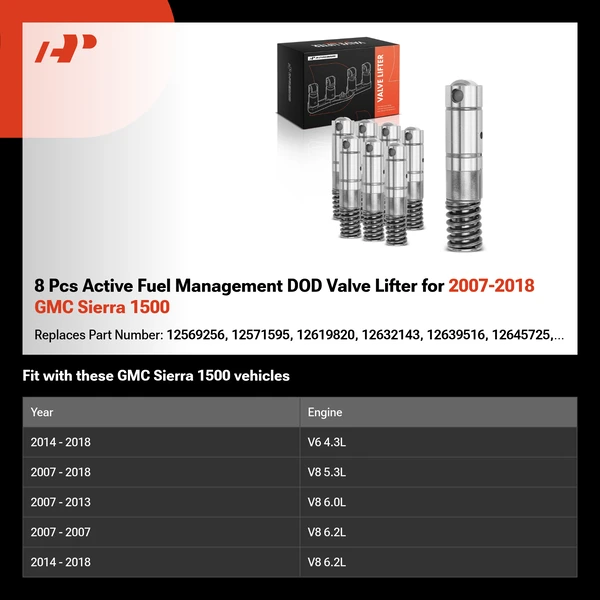 8 Pcs Active Fuel Management DOD Valve Lifter for 2007-2018 GMC Sierra 1500