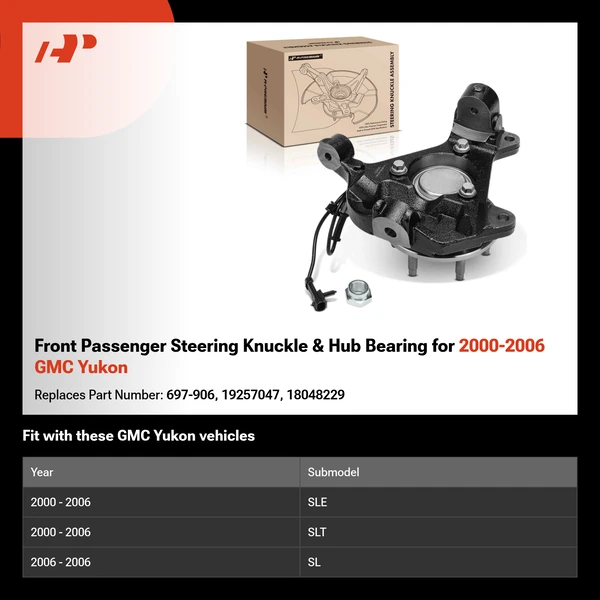 Front Passenger Steering Knuckle & Hub Bearing for 2000-2006 GMC Yukon