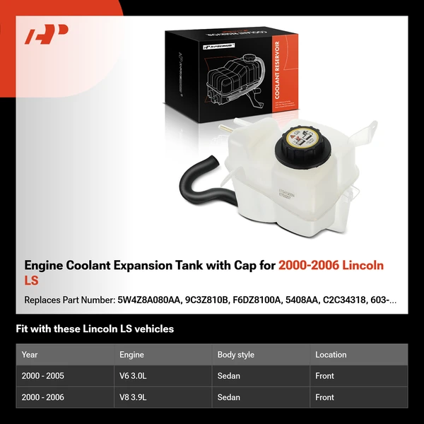 Engine Coolant Expansion Tank with Cap for 2000-2006 Lincoln LS