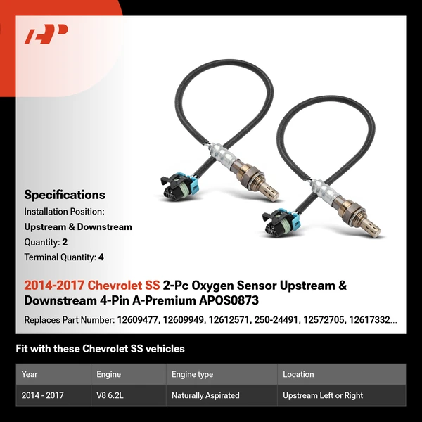 2014-2017 Chevrolet SS 2-Pc Oxygen Sensor Upstream & Downstream 4-Pin A-Premium APOS0873