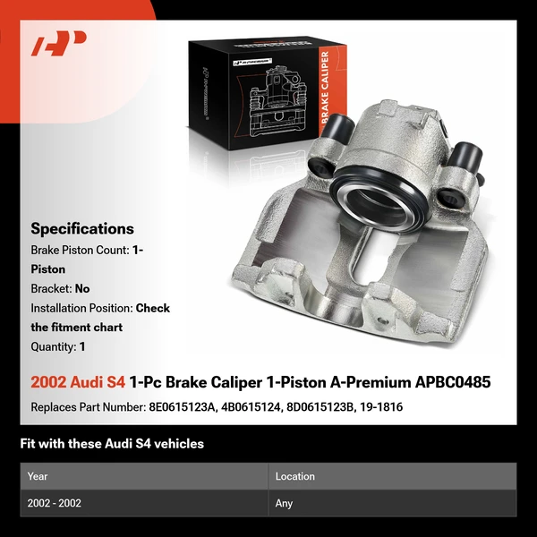2002 Audi S4 1-Pc Brake Caliper 1-Piston A-Premium APBC0485