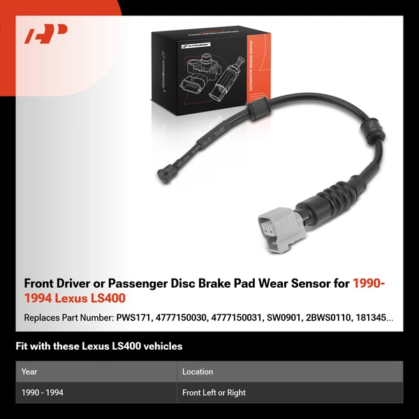 Front Driver or Passenger Disc Brake Pad Wear Sensor for 1990-1994 Lexus LS400