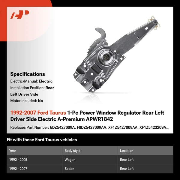 1992-2007 Ford Taurus 1-Pc Power Window Regulator Rear Left Driver Side Electric A-Premium APWR1842