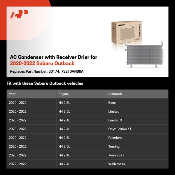AC Condenser with Receiver Drier for 2020-2022 Subaru Outback