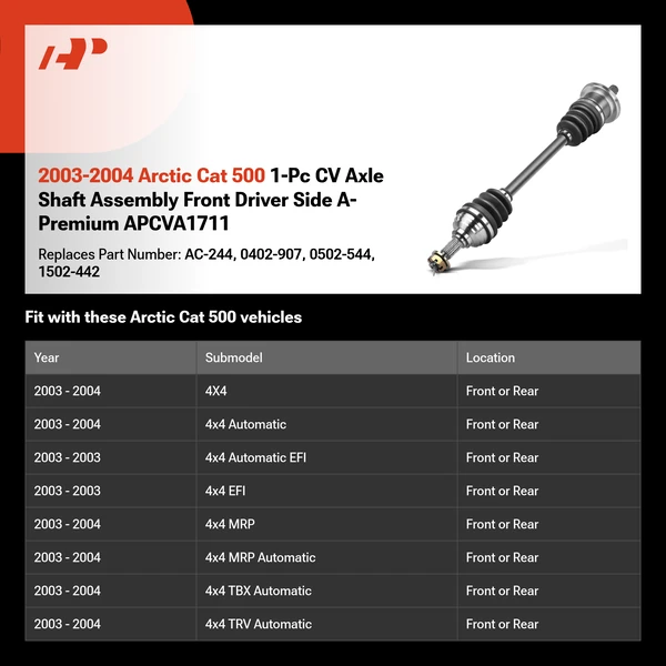 2003-2004 Arctic Cat 500 1-Pc CV Axle Shaft Assembly Front Driver Side A-Premium APCVA1711