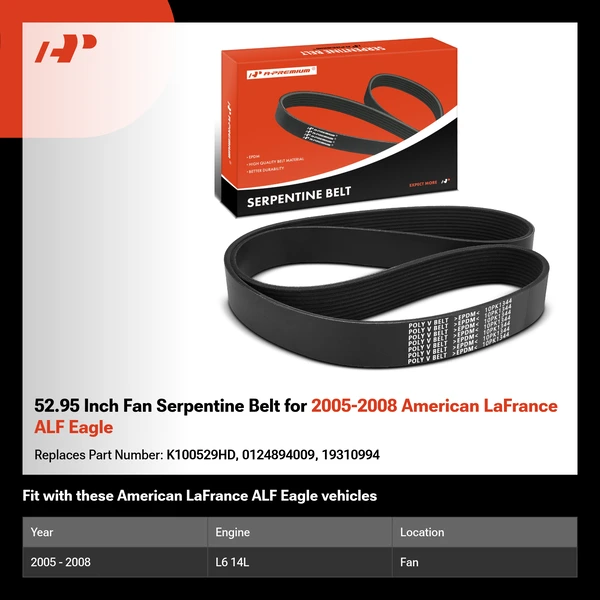52.95 Inch Fan Serpentine Belt for 2005-2008 American LaFrance ALF Eagle