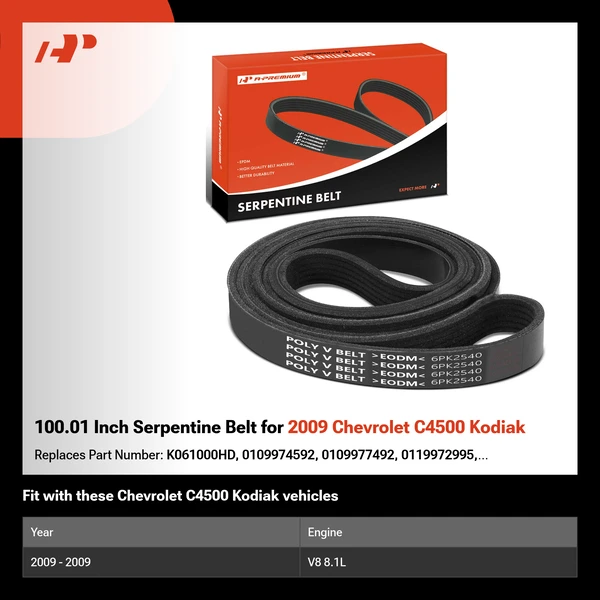 100.01 Inch Serpentine Belt for 2009 Chevrolet C4500 Kodiak