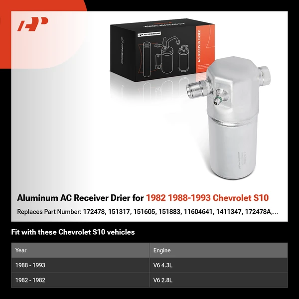 Aluminum AC Receiver Drier for 1982 1988-1993 Chevrolet S10