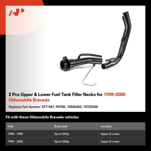 2 Pcs Upper & Lower Fuel Tank Filler Necks for 1998-2000 Oldsmobile Bravada