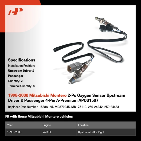 1998-2000 Mitsubishi Montero 2-Pc Oxygen Sensor Upstream Driver & Passenger 4-Pin A-Premium APOS1507