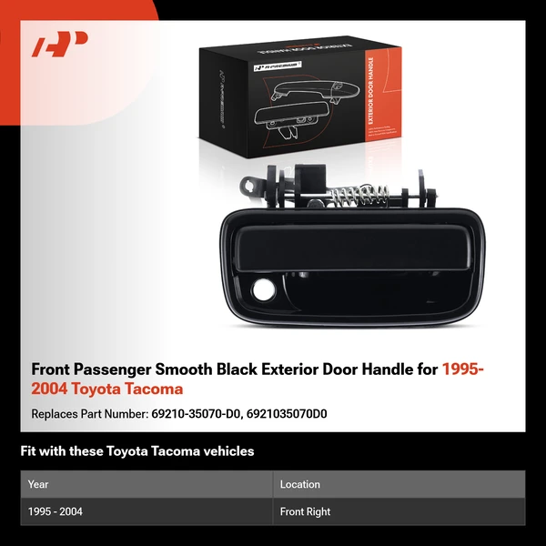 Front Passenger Smooth Black Exterior Door Handle for 1995-2004 Toyota Tacoma