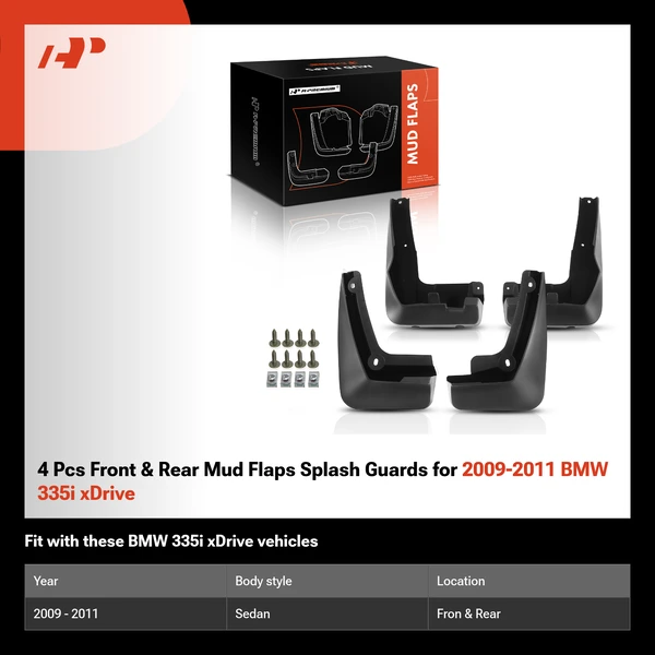 4 Pcs Front & Rear Mud Flaps Splash Guards for 2009-2011 BMW 335i xDrive