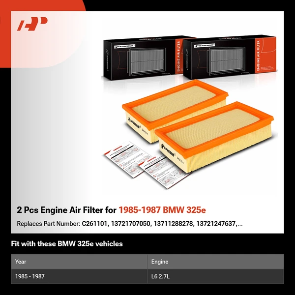 2 Pcs Engine Air Filter for 1985-1987 BMW 325e