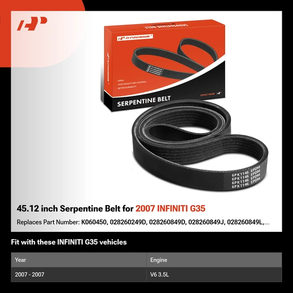 45.12 inch Serpentine Belt for 2007 INFINITI G35