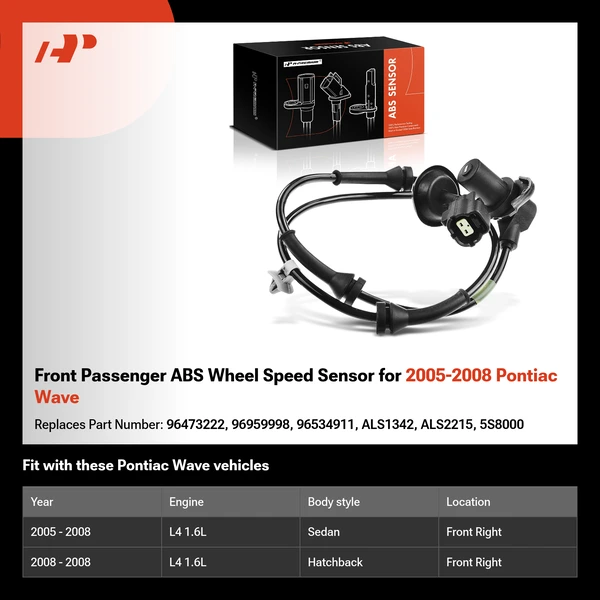 Front Passenger ABS Wheel Speed Sensor for 2005-2008 Pontiac Wave