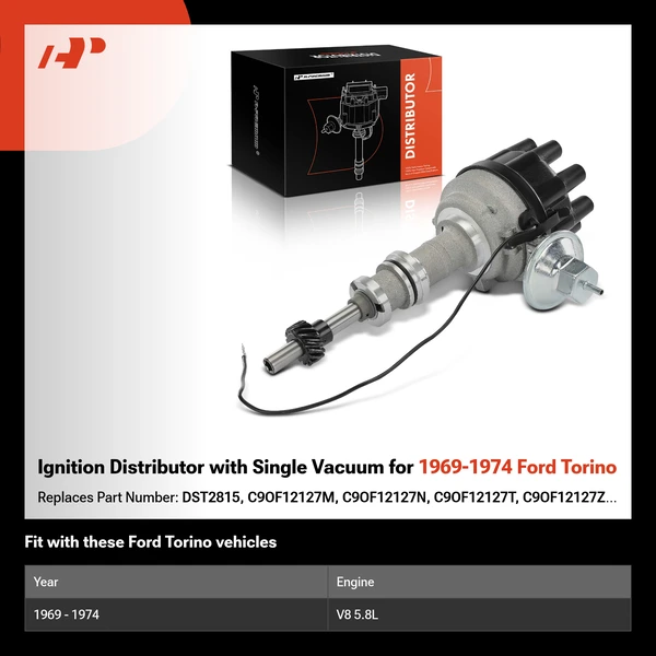 Ignition Distributor with Single Vacuum for 1969-1974 Ford Torino