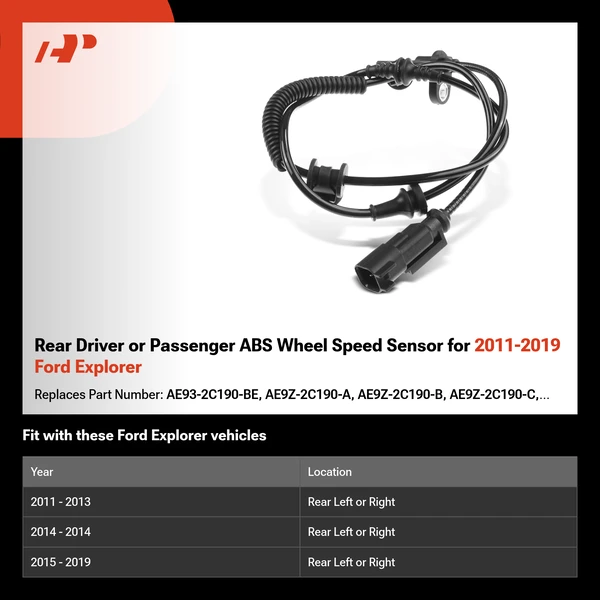 Rear Driver or Passenger ABS Wheel Speed Sensor for 2011-2019 Ford Explorer