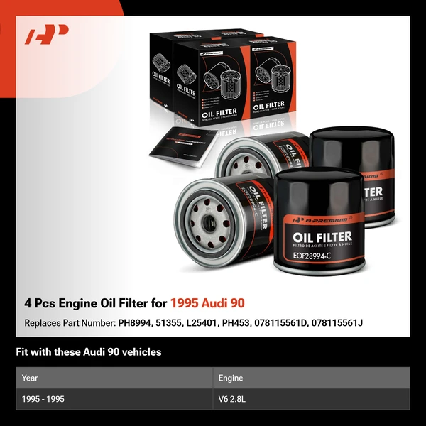 4 Pcs Engine Oil Filter for 1995 Audi 90