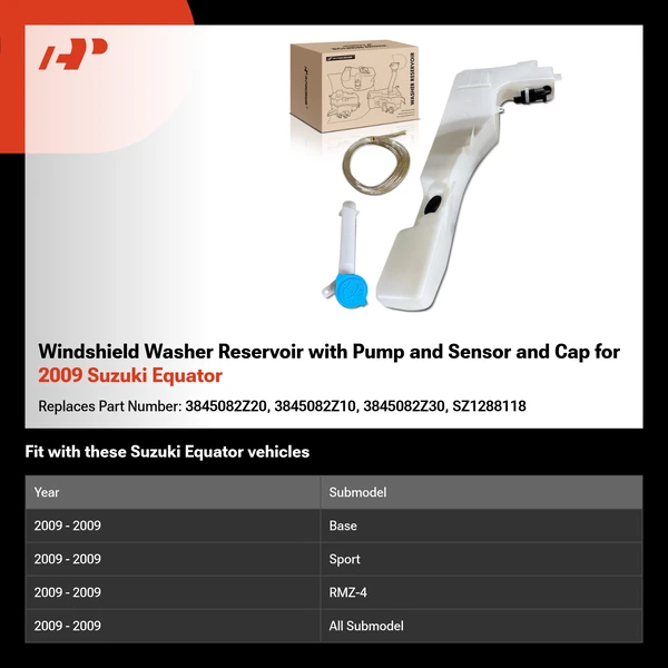Windshield Washer Reservoir with Pump and Sensor and Cap for 2009 Suzuki Equator