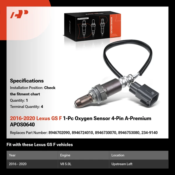 2016-2020 Lexus GS F 1-Pc Oxygen Sensor 4-Pin A-Premium APOS0640