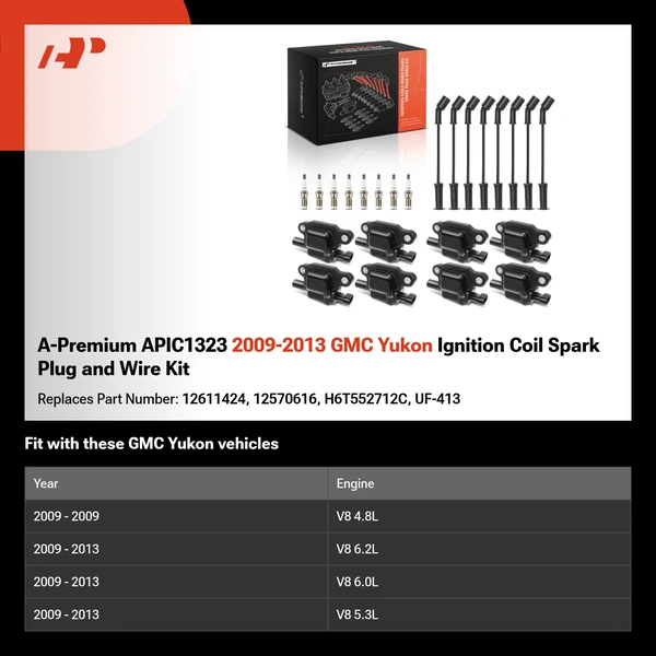 A-Premium APIC1323 2009-2013 GMC Yukon Ignition Coil Spark Plug and Wire Kit