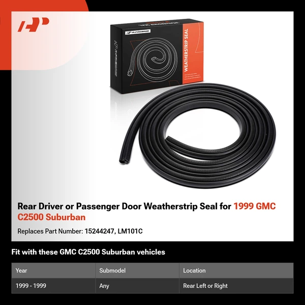 Rear Driver or Passenger Door Weatherstrip Seal for 1999 GMC C2500 Suburban