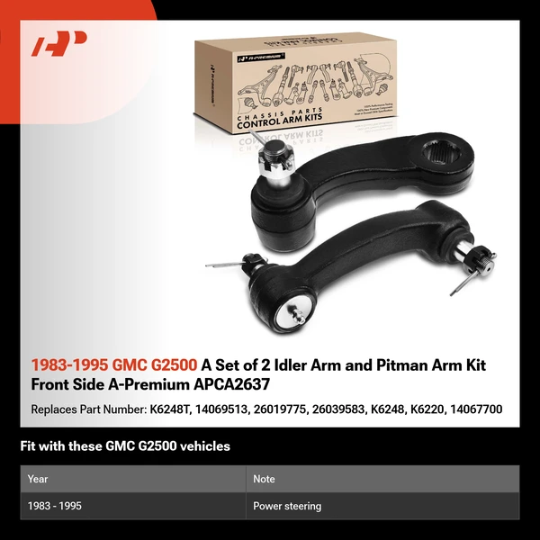 1983-1995 GMC G2500 A Set of 2 Idler Arm and Pitman Arm Kit Front Side A-Premium APCA2637