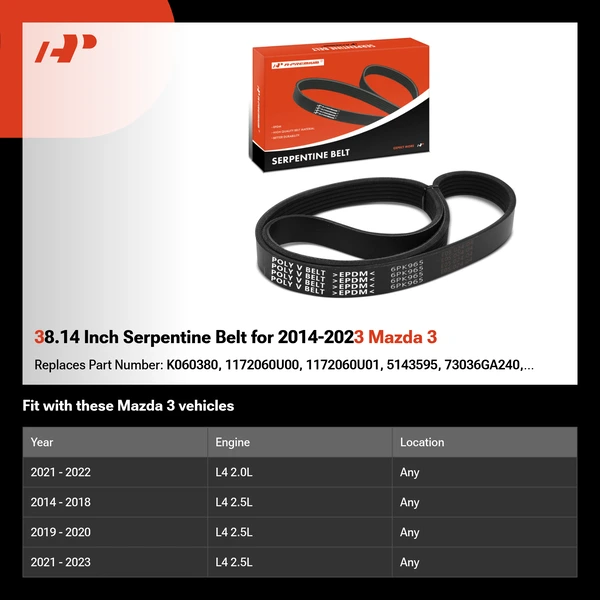 38.14 Inch Serpentine Belt for 2014-2023 Mazda 3