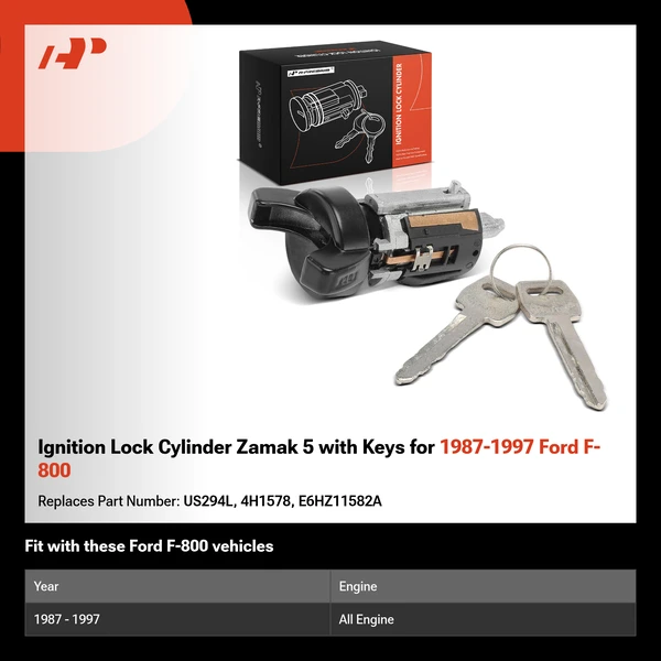 Ignition Lock Cylinder Zamak 5 with Keys for 1987-1997 Ford F-800