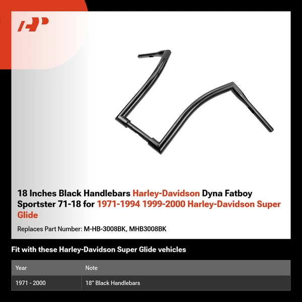 18 Inches Black Handlebars Harley-Davidson Dyna Fatboy Sportster 71-18 for 1971-1994 1999-2000 Harley-Davidson Super Glide