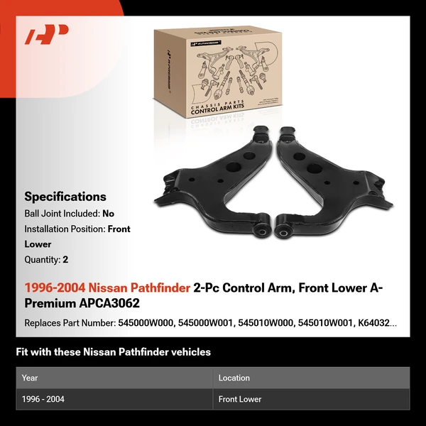 1996-2004 Nissan Pathfinder 2-Pc Control Arm, Front Lower A-Premium APCA3062